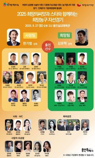 용인특례시에서 열리는  '2025 희망의씨앗과 스타와 함께하는 희망농구 자선경기' 홍보 포스터