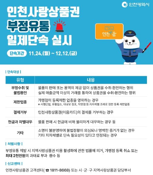 인천사랑상품권 부정유통 일제단속 안내 홍보물