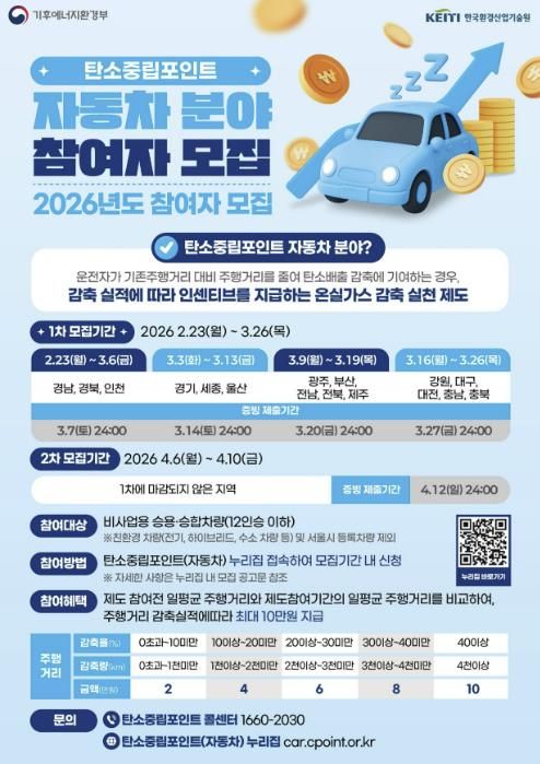 2026년도 탄소중립포인트 자동차 분야 참여자 모집 안내문